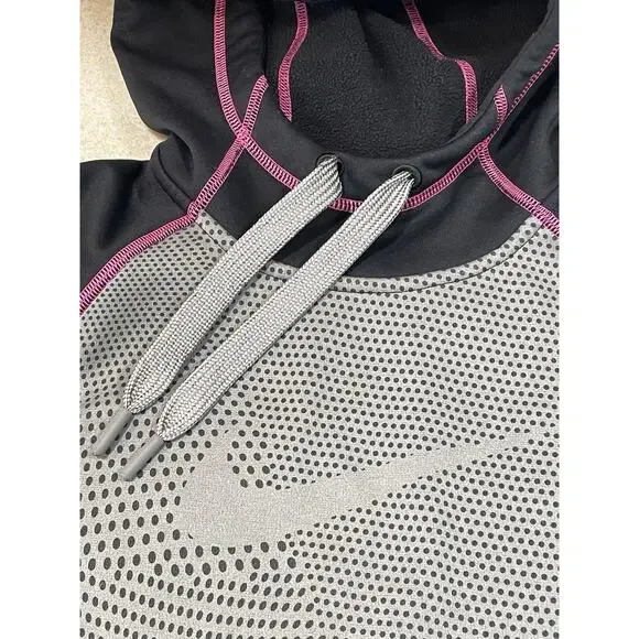 Nike Therma-Fit Hoodie Women’s Sz Medium Gray/Black/Pink Thumb Holes Activewear - Picture 9 of 13
